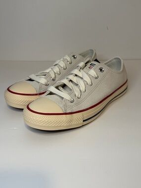 Converse Low Top Sneakers in Off-White with Red and Navy Stripe